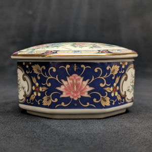 Achteckige Schmuckdose aus Porzellan (Pfauen-Imari-Stil) 💙🦚🌸