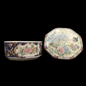 Achteckige Schmuckdose aus Porzellan (Pfauen-Imari-Stil) 💙🦚🌸