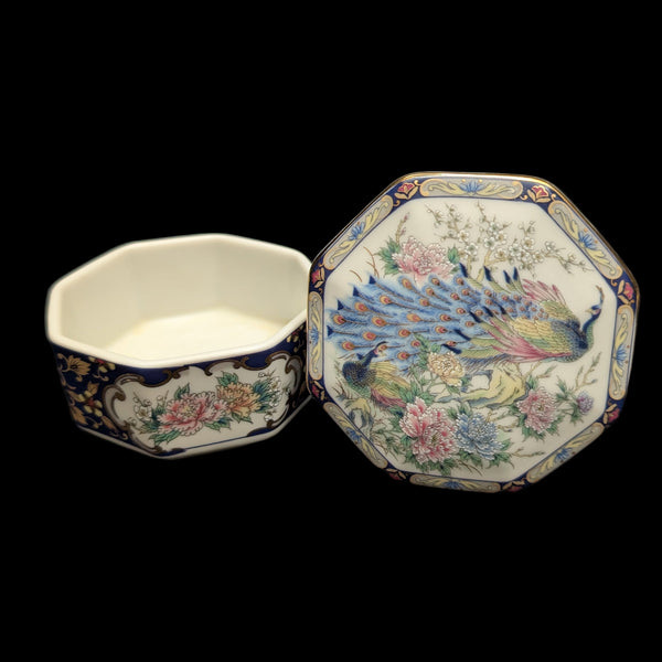 Octagonal Porcelain Trinket Box (Peacock Imari Style) 💙🦚🌸