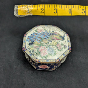 Achteckige Schmuckdose aus Porzellan (Pfauen-Imari-Stil) 💙🦚🌸