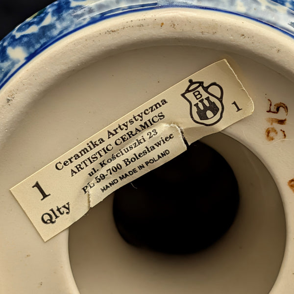Authentic Polish Pottery Chamberstick Candlestick (Ceramika Artystyczna, Peacock Eye Pattern) 🇵🇱🕯️💙