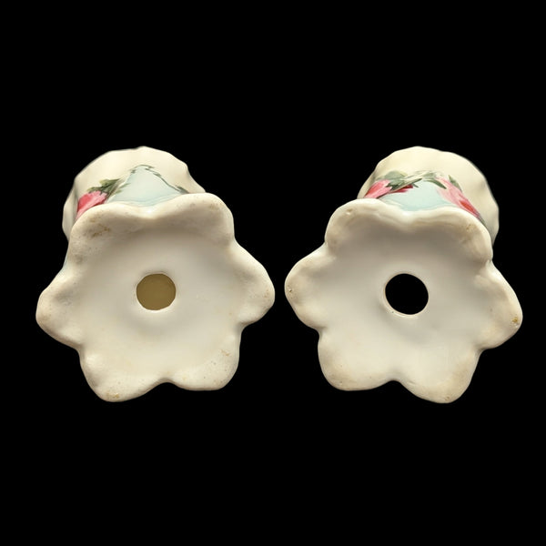 Listing: Vintage Scalloped Porcelain Salt & Pepper Shakers (Gilded Tops, Hand Painted) 🌹✨🍽️