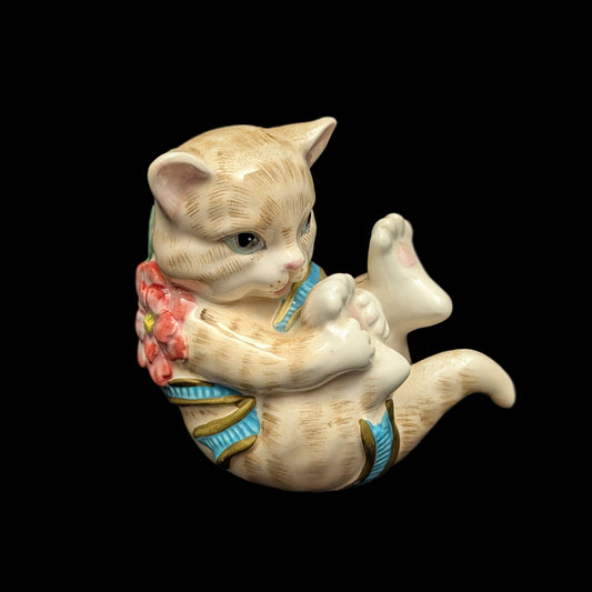 Fitz and Floyd "Kitten Kaboodle" Figurine (Playful Cat) 🐈🎀🌸