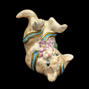 Fitz and Floyd "Kitten Kaboodle" Figurine (Belly Up Pose) 🐈‍⬛🎀💜