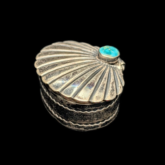 Vintage Southwestern Silver Pill Box/Snuff Box (Turquoise Cabochon) 🇺🇸💎🦪