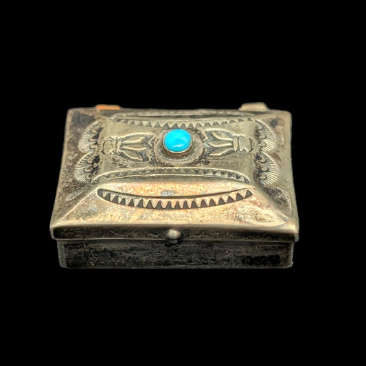 Vintage Navajo/Southwestern Silver Pill Box (Turquoise) 🇺🇸💎🗃️