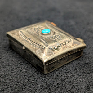 Vintage Navajo/Southwestern Silver Pill Box (Turquoise) 🇺🇸💎🗃️