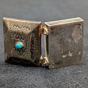 Vintage Navajo/Southwestern Silver Pill Box (Turquoise) 🇺🇸💎🗃️