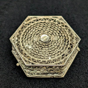 Antique Silver Filigree Hexagonal Pill Box (Lace Openwork, Stamped 800) 💍✨💎