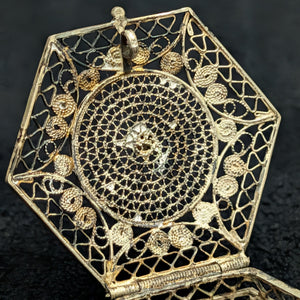 Antique Silver Filigree Hexagonal Pill Box (Lace Openwork, Stamped 800) 💍✨💎
