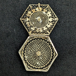 Antique Silver Filigree Hexagonal Pill Box (Lace Openwork, Stamped 800) 💍✨💎