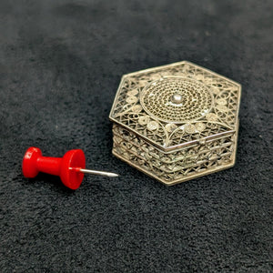 Antique Silver Filigree Hexagonal Pill Box (Lace Openwork, Stamped 800) 💍✨💎