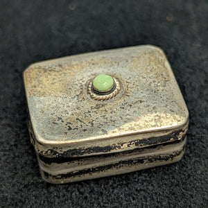 Vintage Mexican Sterling Silver Pill Box (Iguala 925, Maker ELM, Green Stone Accent) 🇲🇽🟢🥈