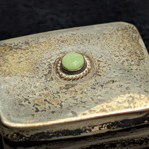 Vintage Mexican Sterling Silver Pill Box (Iguala 925, Maker ELM, Green Stone Accent) 🇲🇽🟢🥈