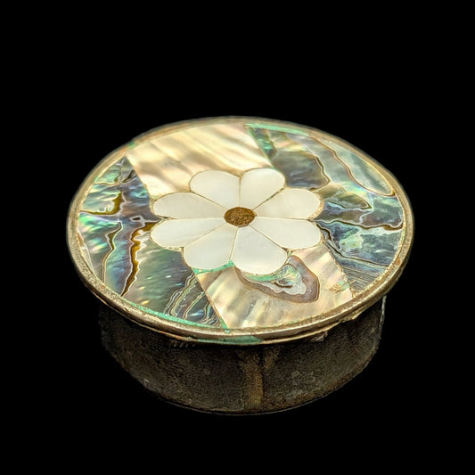 Vintage Mexican Abalone & Mother-of-Pearl Pill Box (Marked Alpaca) 🇲🇽🐚🌸