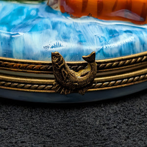 Authentic Limoges Porcelain Trinket Box (Hand-Painted Fishing Dock Scene) 🇫🇷🎣🐟
