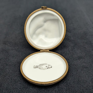 Authentic Limoges Porcelain Trinket Box (Hand-Painted Fishing Dock Scene) 🇫🇷🎣🐟