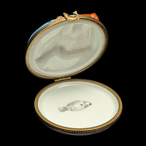 Authentic Limoges Porcelain Trinket Box (Hand-Painted Fishing Dock Scene) 🇫🇷🎣🐟