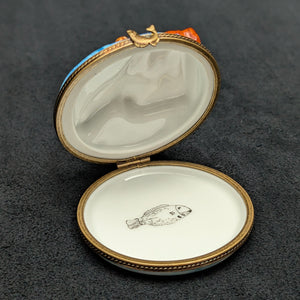 Authentic Limoges Porcelain Trinket Box (Hand-Painted Fishing Dock Scene) 🇫🇷🎣🐟