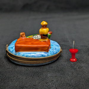 Authentic Limoges Porcelain Trinket Box (Hand-Painted Fishing Dock Scene) 🇫🇷🎣🐟