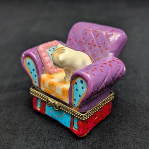 Miniature Whimsical Cat-on-Sofa Hinged Trinket Box (Maximalist Purple & Polka Dots) 🐈💜✨
