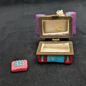Miniature Whimsical Cat-on-Sofa Hinged Trinket Box (Maximalist Purple & Polka Dots) 🐈💜✨