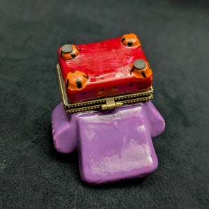 Miniature Whimsical Cat-on-Sofa Hinged Trinket Box (Maximalist Purple & Polka Dots) 🐈💜✨