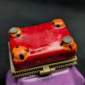 Miniature Whimsical Cat-on-Sofa Hinged Trinket Box (Maximalist Purple & Polka Dots) 🐈💜✨