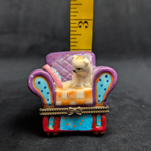 Miniature Whimsical Cat-on-Sofa Hinged Trinket Box (Maximalist Purple & Polka Dots) 🐈💜✨