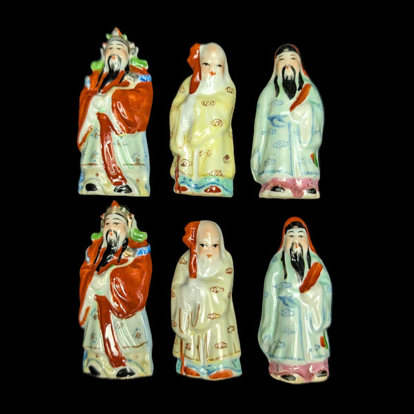 Vintage Chinese Ceramic Figurines Set of 6 (Fuk Luk Sau / Three Star Gods) 🇨🇳💰🍑