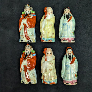 Vintage Chinese Ceramic Figurines Set of 6 (Fuk Luk Sau / Three Star Gods) 🇨🇳💰🍑
