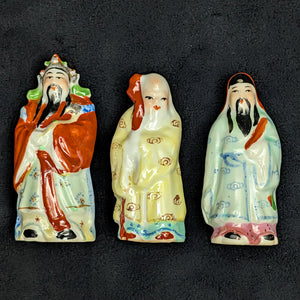 Vintage Chinese Ceramic Figurines Set of 6 (Fuk Luk Sau / Three Star Gods) 🇨🇳💰🍑