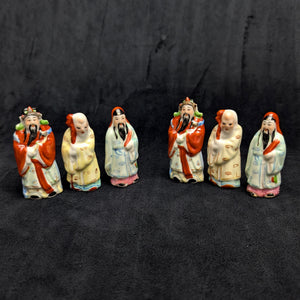 Vintage Chinese Ceramic Figurines Set of 6 (Fuk Luk Sau / Three Star Gods) 🇨🇳💰🍑