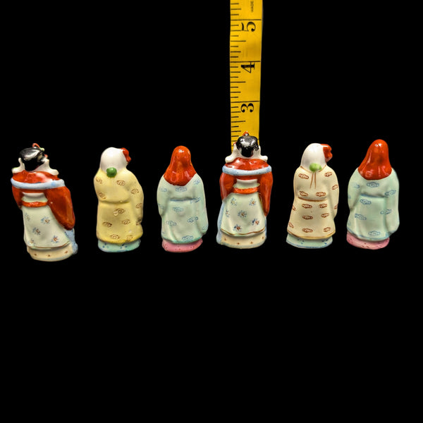 Vintage Chinese Ceramic Figurines Set of 6 (Fuk Luk Sau / Three Star Gods) 🇨🇳💰🍑