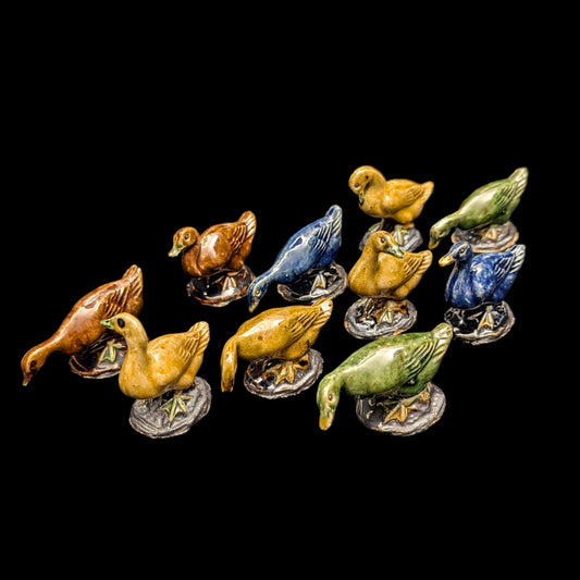 Vintage Miniature Ceramic Waterfowl Figurine Set (10 Pcs, Crackle Glaze, Marked China) 🦢🦆🎨