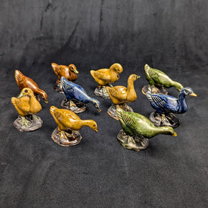 Vintage Miniature Ceramic Waterfowl Figurine Set (10 Pcs, Crackle Glaze, Marked China) 🦢🦆🎨