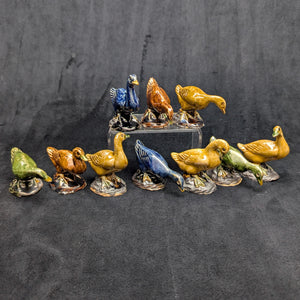 Vintage Miniature Ceramic Waterfowl Figurine Set (10 Pcs, Crackle Glaze, Marked China) 🦢🦆🎨