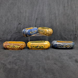 Chinese Penjing Planter Set (5 Ruyi Scepter Pots with Dragon Motif), Export Stoneware, Circa 1970s 🇨🇳🐉✨