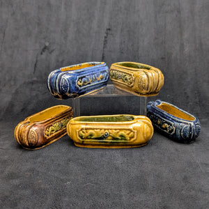 Chinese Penjing Planter Set (5 Ruyi Scepter Pots with Dragon Motif), Export Stoneware, Circa 1970s 🇨🇳🐉✨