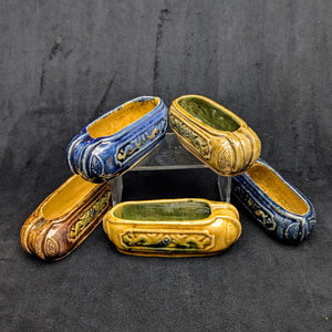 Chinese Penjing Planter Set (5 Ruyi Scepter Pots with Dragon Motif), Export Stoneware, Circa 1970s 🇨🇳🐉✨