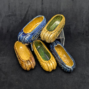 Chinese Penjing Planter Set (5 Ruyi Scepter Pots with Dragon Motif), Export Stoneware, Circa 1970s 🇨🇳🐉✨