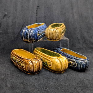 Chinese Penjing Planter Set (5 Ruyi Scepter Pots with Dragon Motif), Export Stoneware, Circa 1970s 🇨🇳🐉✨