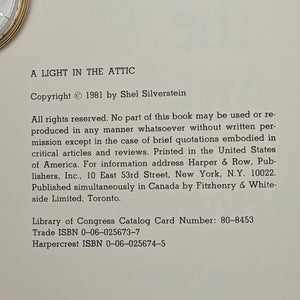 A Light in the Attic by Shel Silverstein (Very Early 1981/1982 Printing) - Dated 10th Birthday Gift 🎁📜✍️