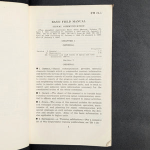 Basic Field Manual, Signal Communication (FM 24-5), U.S. War Dept. (1939) - Suisun, CA Military Ephemera 🇺🇸📞⚔️