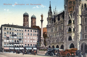 Mid-Century German Impressionist Oil Painting of Munich's Marienplatz by Otto Hellmeier (Cityscape) 🇩🇪📜🎨