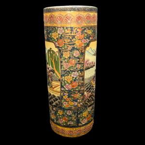 Large Chinese Export Umbrella Stand (RARE SIZE) – Satsuma Style Scenic Porcelain, Hand-Painted, c. 1950 🎨⛩️👑
