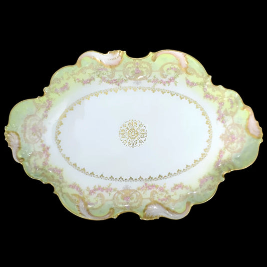 Antique Porcelain Oval Serving Tray by GDA Limoges (Hand Painted, 22k Gold), Circa Late 19th Century 🇫🇷🍽️✨