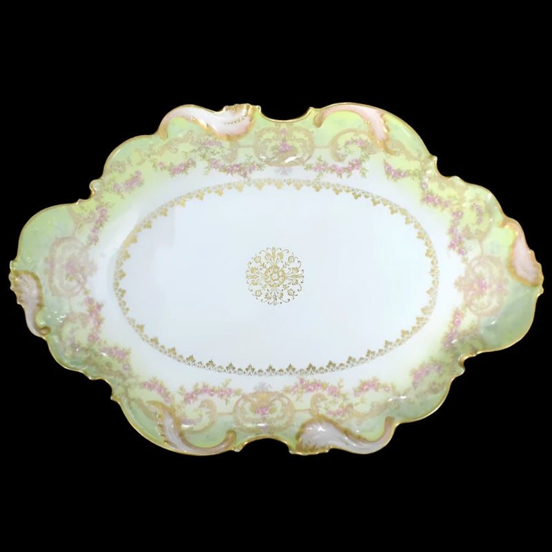 Antique Porcelain Oval Serving Tray by GDA Limoges (Hand Painted, 22k Gold), Circa Late 19th Century 🇫🇷🍽️✨